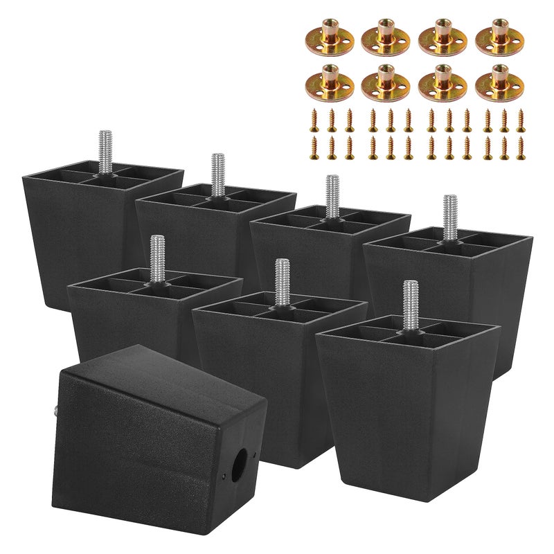 Masendelk 8pcs Plastic Furniture Legs 3 inch, Black Couch Legs Square Furniture Feet Sofa Replacement Legs with M8 Plate Nuts for Couch Table Sofa - Image 1